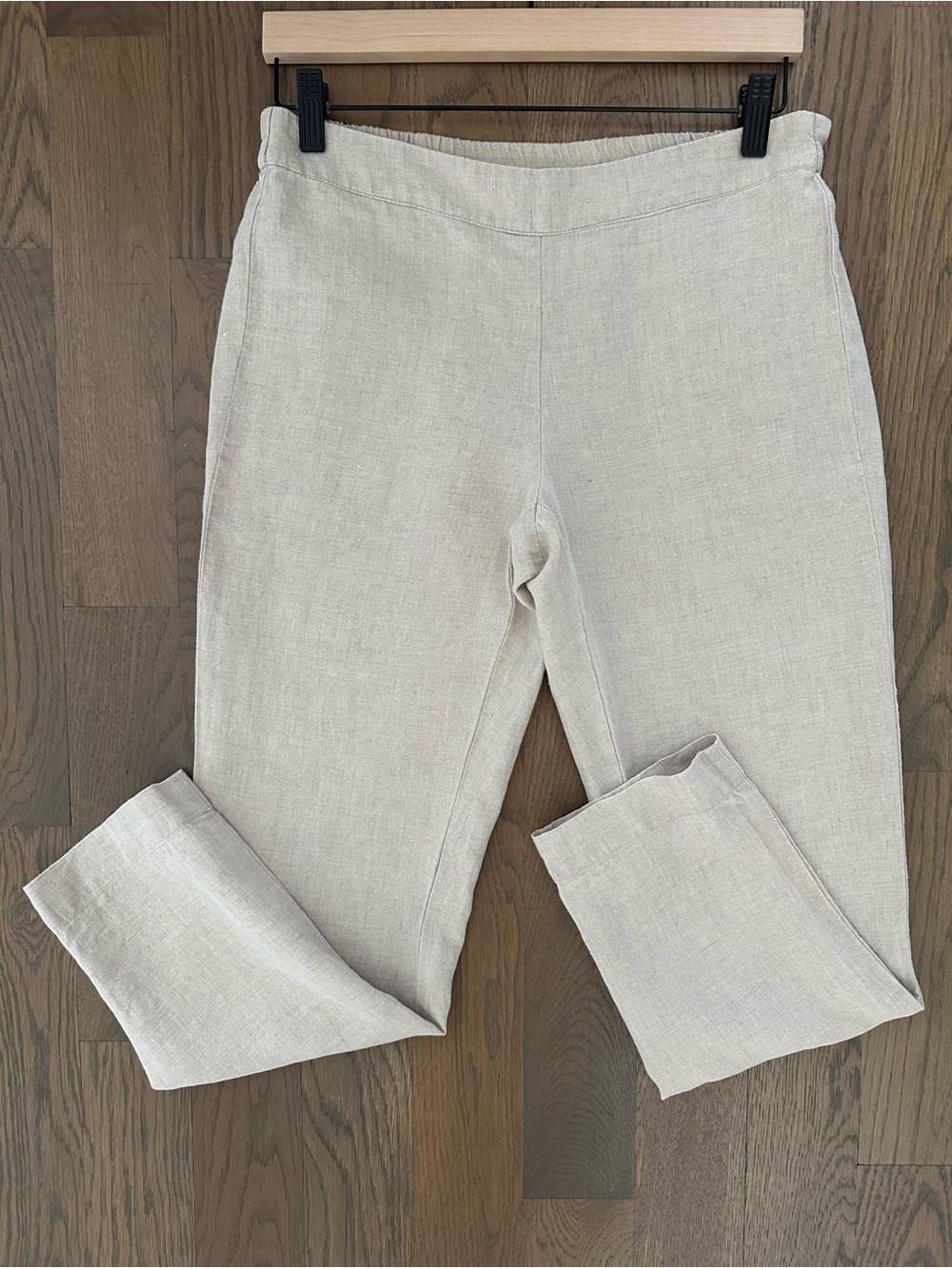 Eileen Fisher Flat Front High Rise Organic Linen Tapered Pant Natural XS